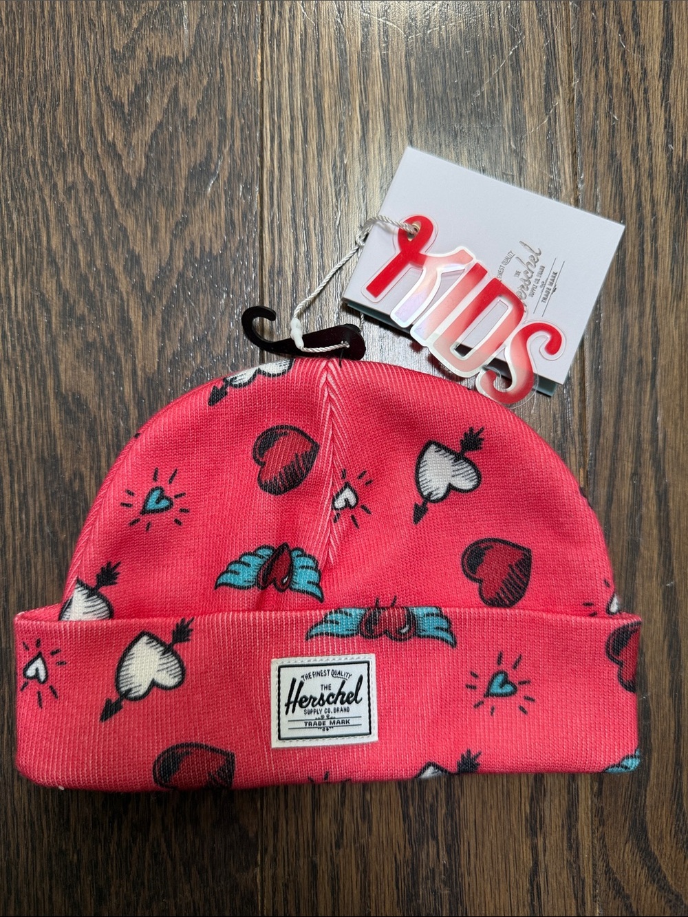 Herschel Supply Company Kids Coral-Pink Heart & Wing Knit Beanie